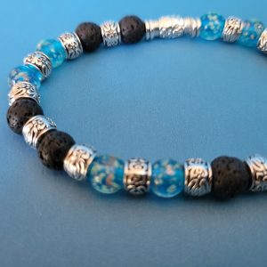Mens Lava Rock Glow In The Dark Blue Firefly Glass Stretch Bracelet