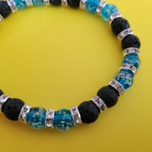 Ladies Glow In The Dark Lava Rock Rhinestone And Blue Firefly Glass Bracelet