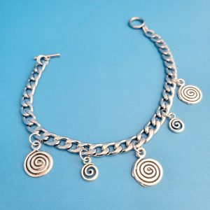 Cuban Link Stainless Steel Swirl Charm Bracelet