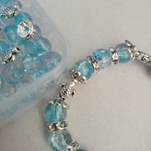 Blue Ocean Turtles Charm Bracelet With Crackle Glass Beads