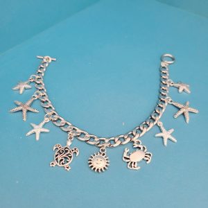 Seaside Cuban Link Chain Beach Charms Bracelet - Stainless Steel