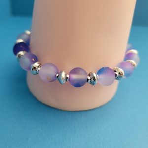 Galaxy Mist Frosted Amethyst Glass Bead Stretch Bracelet Gold Flakes