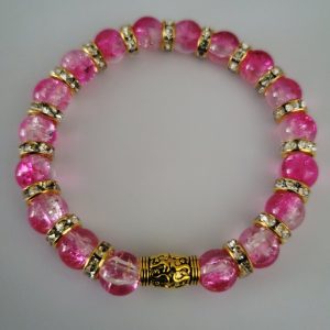 Barbie Bling Pink Crackle Glass Bead Stretch Bracelet