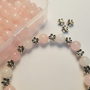 Candy Striper - Pink Rose Quartz And White Jade Bead Stretch Bracelet
