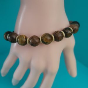 Tiger Wood - Mens Stretch Bracelet Wood And Tiger Eye