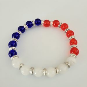 American Red White Blue Glass Bead Stretch Bracelet